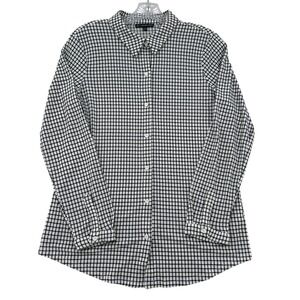Adrianna Papell Women Sz S Black White Checkered Button Down Long Sleeve Blouse